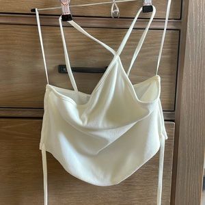 Halter Neck Strapped Tank Top - White - Size Small